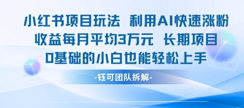 适合小白操作的小红书新项目，利用AI快速涨粉，收益每月平均1W+-小艾项目网