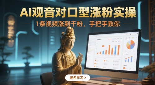 AI观音对口型涨粉实操,1条视频涨到千粉,手把手教你