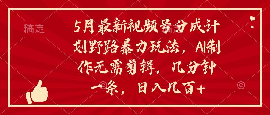 5月最新视频号分成计划野路暴力玩法，ai制作，无需剪辑。几分钟一条，...-小艾项目网
