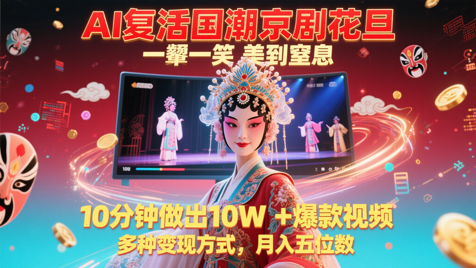 AI复活国潮京剧花旦,一颦一笑美到窒息,10分钟做出10W+爆款视频,多种变现方式-小艾项目网