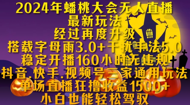 2024年蟠桃大会无人直播最新玩法，稳定开播160小时无违规，抖音、快手、视频号三家通用玩法【揭秘】-小艾项目网