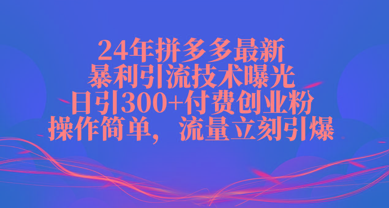 24年拼多多最新暴利引流技术曝光，日引300+付费创业粉，操作简单，流量...-小艾项目网