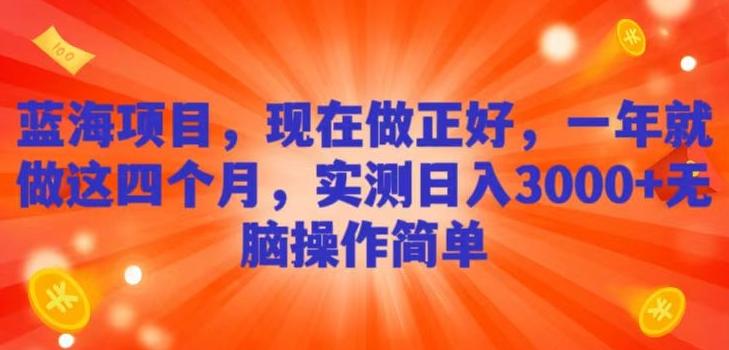 蓝海项目，现在做正好，一年就做这4个月，实测日入3000+，无脑简单操作！-小艾项目网