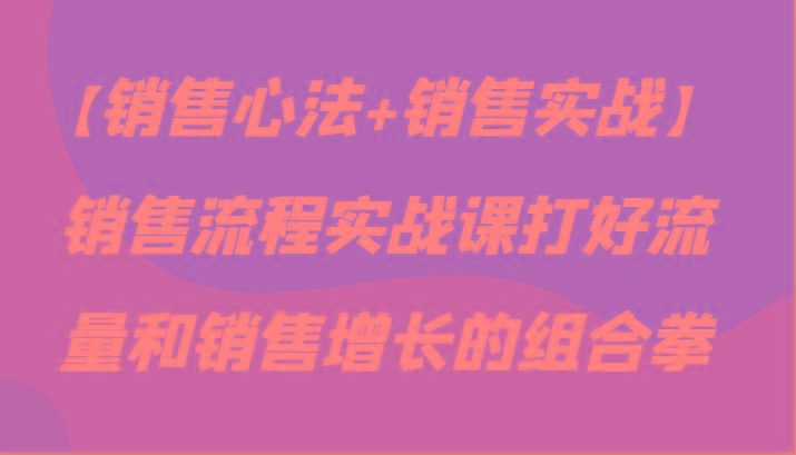 【销售心法+销售实战】销售流程实战课打好流量和销售增长的组合拳-小艾项目网