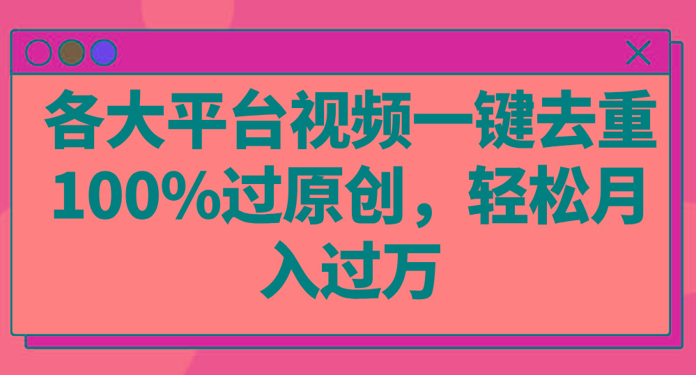 各大平台视频一键去重,100%过原创,轻松月入过万!-小艾项目网