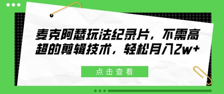 麦克阿瑟玩法纪录片，不需高超的剪辑技术，轻松月入2w+【揭秘】-小艾项目网