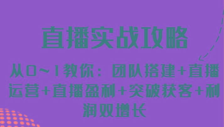 直播实战攻略 从0~1教你：团队搭建+直播运营+直播盈利+突破获客+利润双增长-小艾项目网