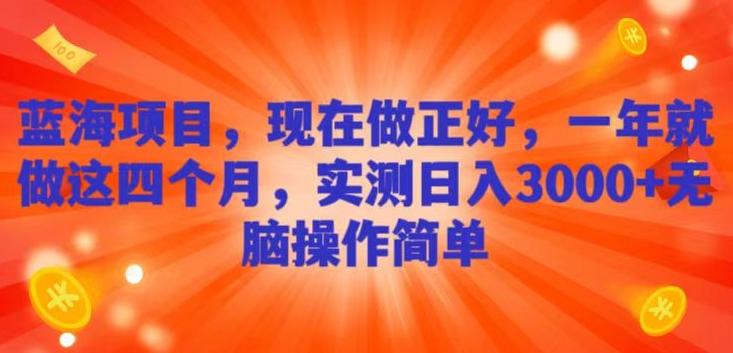 蓝海项目，现在做正好，一年就做这4个月，实测日入3000+，无脑简单操作-小艾项目网