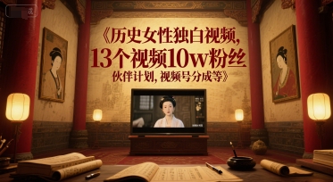 历史女性独白视频，13个视频10w粉丝，伙伴计划，视频号分成等-小艾项目网