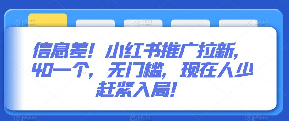 信息差！小红书推广拉新，40一个，无门槛，现在人少赶紧入局！-小艾项目网
