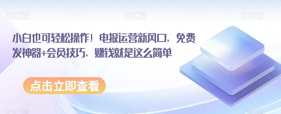 小白也可轻松操作!电报运营新风口,免费发神器+会员技巧,赚钱就是这么简单