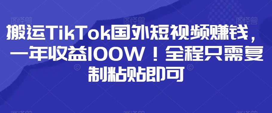 搬运TikTok国外短视频赚钱，一年收益100W！全程只需复制粘贴即可-小艾项目网