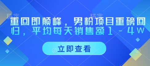 重回即颠峰,男粉项目重磅回归,平均每天销售额1-4W