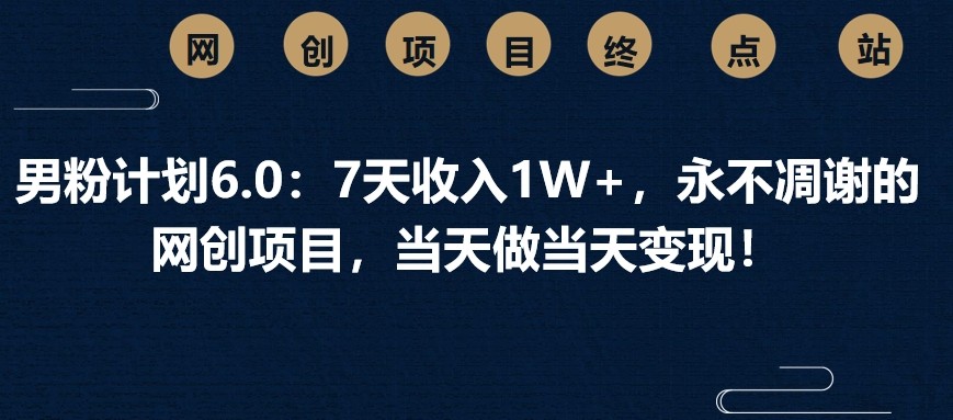 男粉计划6.0：7天收入1W+，永不凋谢的网创项目，当天做当天变现！-小艾项目网