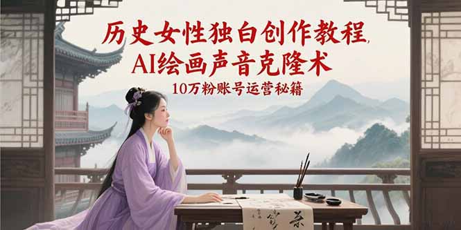 历史女性独白创作教程，AI绘画声音克隆术，10万粉账号运营秘籍-小艾项目网