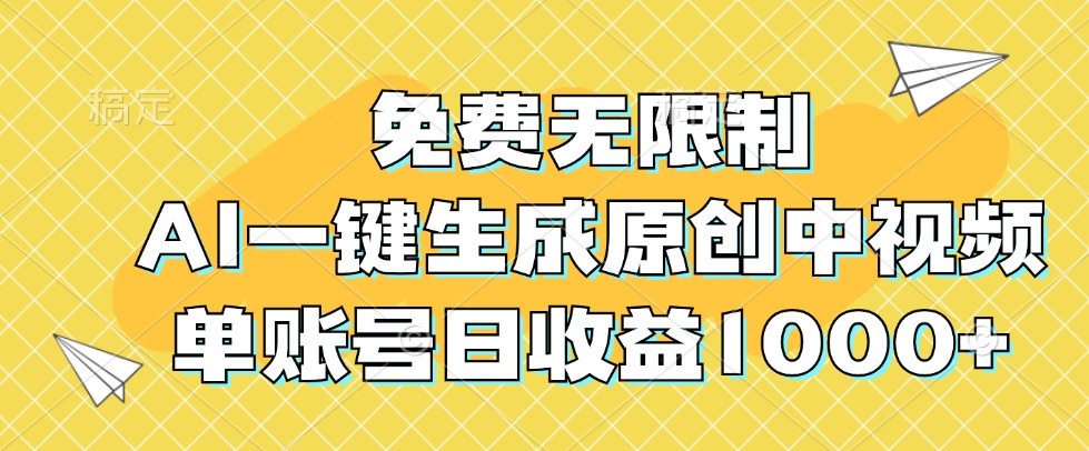 免费无限制,AI一键生成原创中视频,单账号日收益1000+-小艾项目网