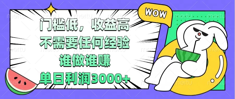 门槛低，收益高，不需要任何经验，谁做谁赚，单日利润3000+-小艾项目网
