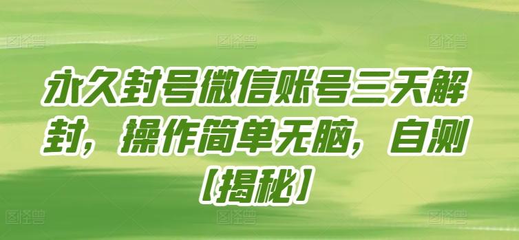 永久封号微信账号三天解封，操作简单无脑，自测【揭秘】-小艾项目网