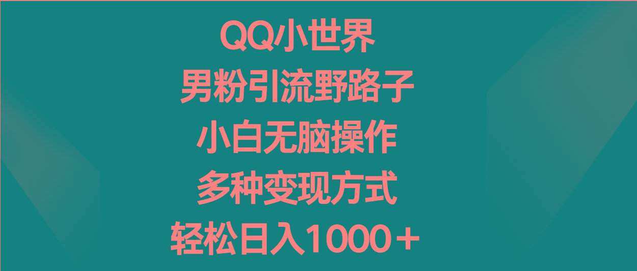 QQ小世界男粉引流野路子,小白无脑操作,多种变现方式轻松日入1000+-小艾项目网