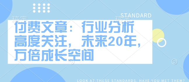 付费文章：行业分析 高度关注，未来20年，万倍成长空间-小艾项目网