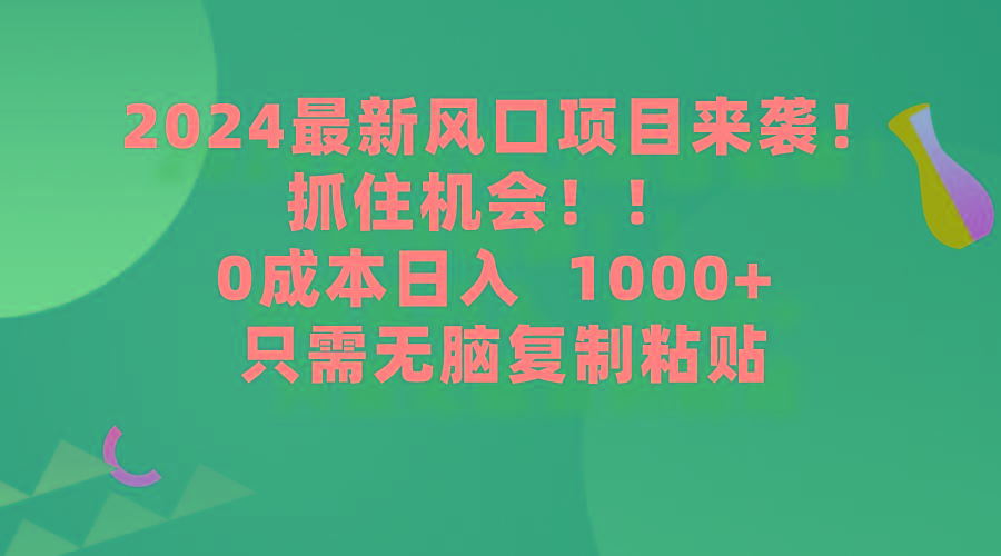(9899期)2024最新风口项目来袭，抓住机会，0成本一部手机日入1000+，只需无脑复...-小艾项目网