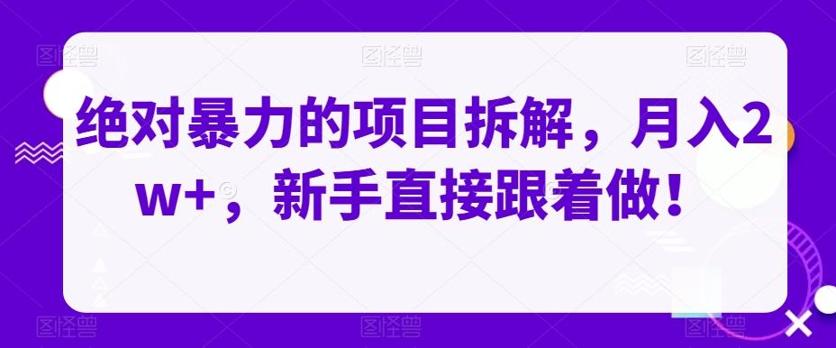 绝对暴力的项目拆解，月入2w+，新手直接跟着做！-小艾项目网