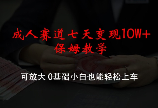成人赛道七天变现10W+保姆教学,可放大,0基础小白也能轻松上车【揭秘】