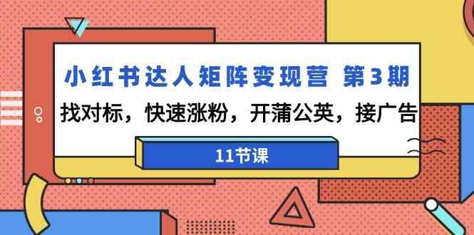 小红书达人矩阵变现营第3期,找对标,快速涨粉,开蒲公英,接广告(11节课)-小艾项目网