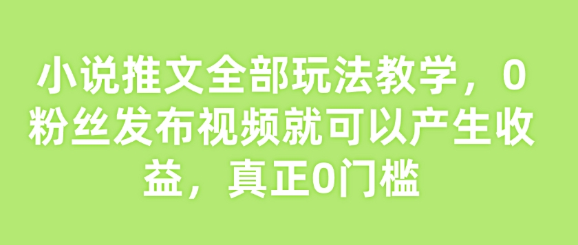 小说推文全部玩法教学,0粉丝发布视频就可以产生收益,真正0门槛-小艾项目网
