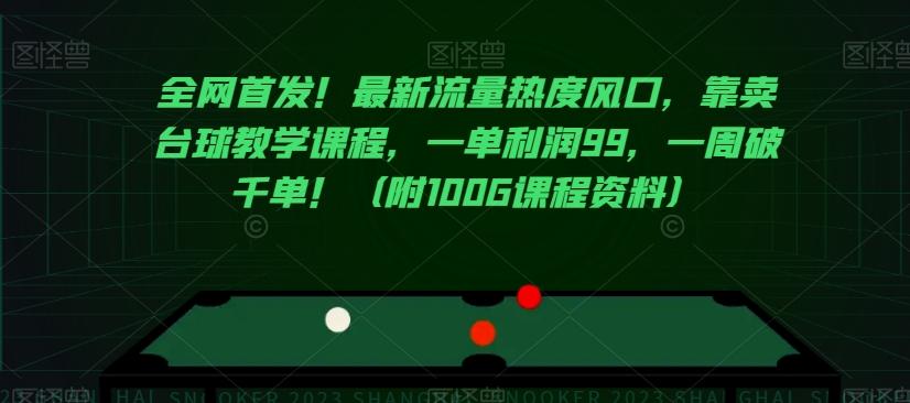 全网首发！最新流量热度风口，靠卖台球教学课程，一单利润99，一周破千单！（附100G课程资料）-小艾项目网