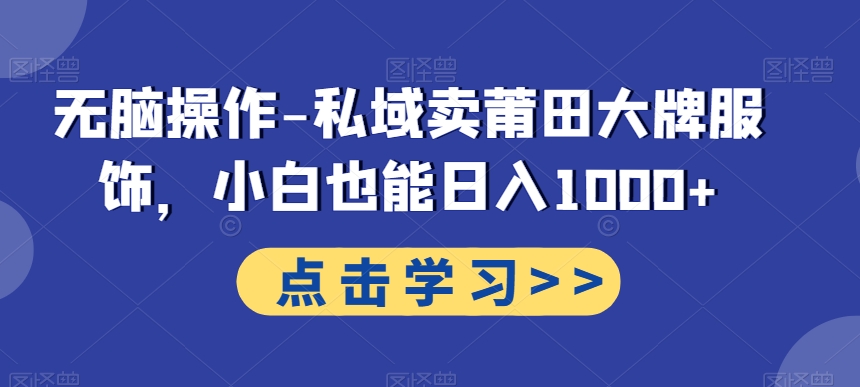无脑操作-私域卖莆田大牌服饰，小白也能日入1000+-小艾项目网