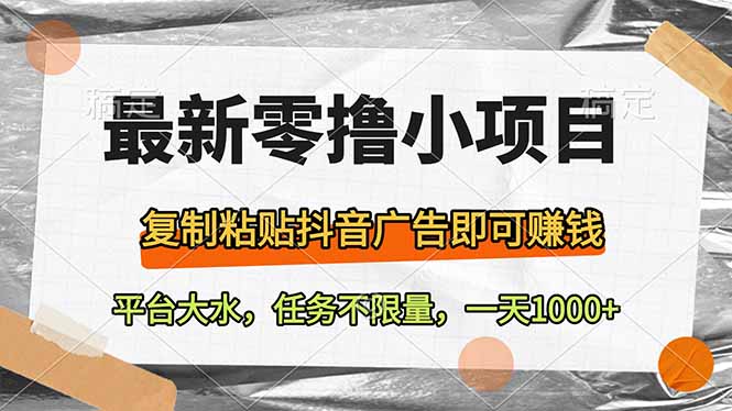 最新零撸小项目，复制粘贴抖音广告即可赚钱，平台大水，任务不限量，一...-小艾项目网