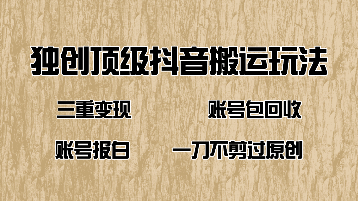 抖音短剧纯搬运玩法，三重变现，账号包回收，账号报白一刀不剪过原创-小艾项目网