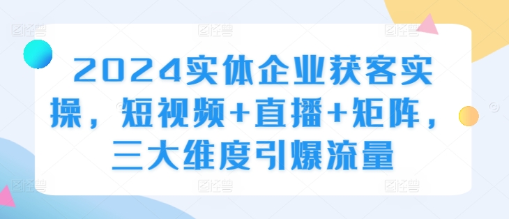 2024实体企业获客实操，短视频+直播+矩阵，三大维度引爆流量-小艾项目网