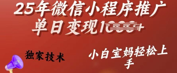 25年微信小程序推广单日变现多张，独家技术，小白宝妈轻松上手【揭秘】-小艾项目网