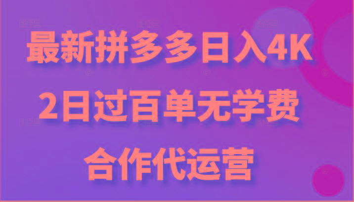 最新拼多多,日入4K+,2日过百单无学费,合作代运营-小艾项目网