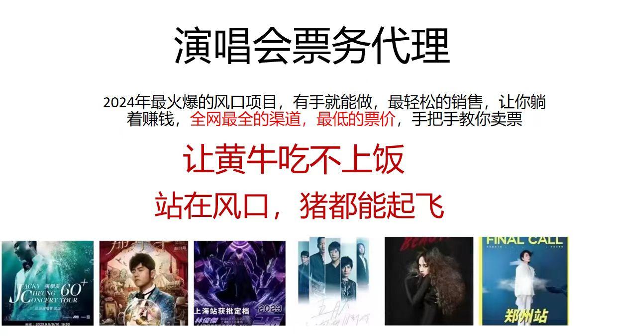 演唱会2024票务代理，全网最低的票价，手把手教你卖票，日入2000+-小艾项目网