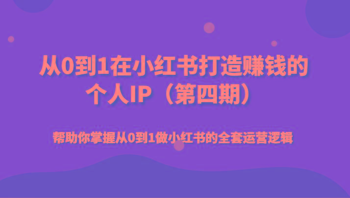 从0到1在小红书打造赚钱的个人IP(第四期)帮助你掌握从0到1做小红书的全套运营逻辑-小艾项目网